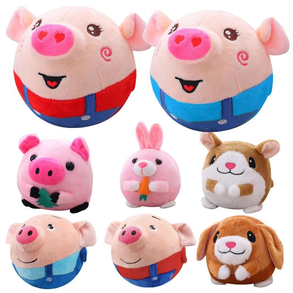 

Shake Bouncing Jump Balls Music Vibration Dog Chewing Moving Plush Toy Children Gift Smiling Blue Pig