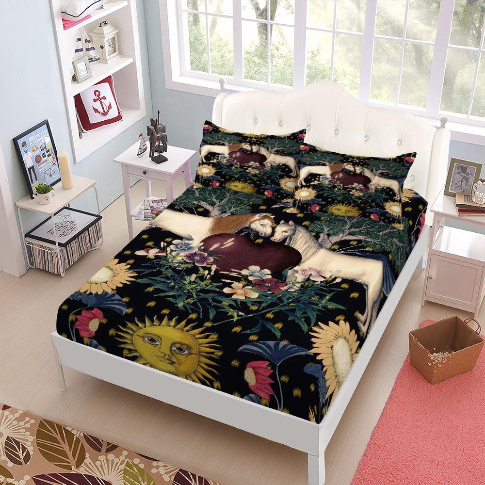 Countryside Horses Fitted Sheet Set King Queen Double Full Size Bed Linen Set