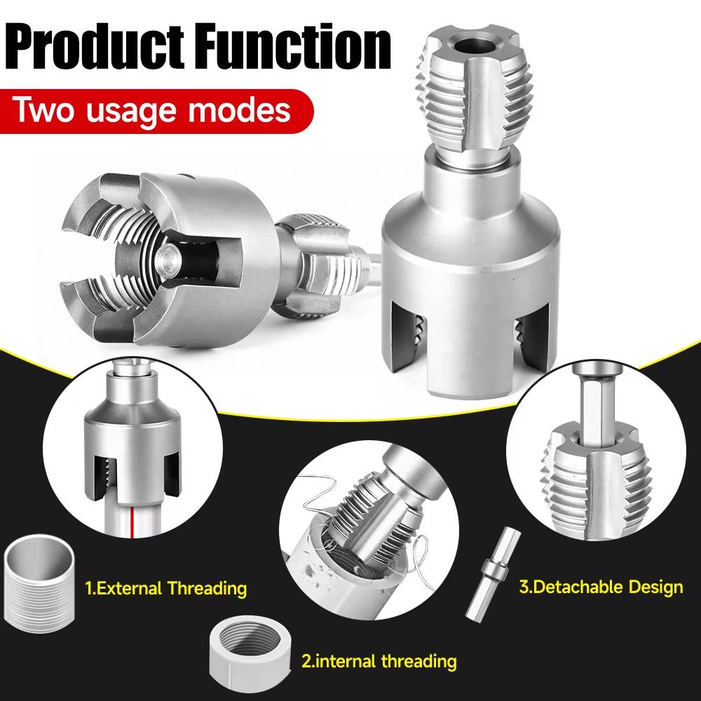 Pipe Threading Tool for Electric Drill PVC Thread Maker Tool with 3 Dies 1/2", 3/4", 1"Tap Die Set Water Pipe Threading Machine