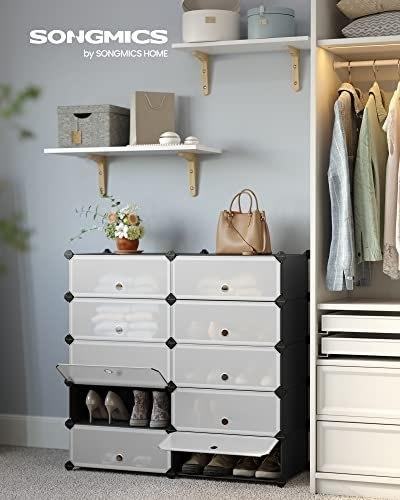 Locking Shoe Rack, Rectangular Storage Organizer, DIY Modular Shelf with 10 Spaces, 40 X