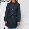 BITCED Women's Spring/Autumn Hooded Water-Resistant Jacket with Belted Waist Lightweight Casual Oversized Trench Coat