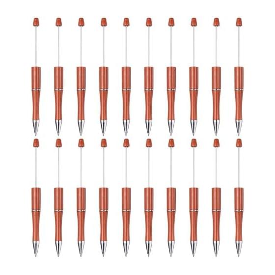 PATIKIL 20 Pcs Beadable Pens Black Ink Plastic DIY Ballpoint Pens for Creative Crafts, Party Decorations, Handmade Supplies - Orange