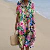 Kurzärmliges Kleid mit V-Ausschnitt, Sommer-A-Linie, lässiges Pulloverkleid im Bohemian-Stil für Partys, den Alltag und den Urlaub