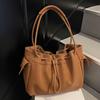 Fashion Minimalist PU Leather Shoulder Bag Female Drawstring Shoulder Bag Simple Handbag for Work and Outings Holiday Gifts