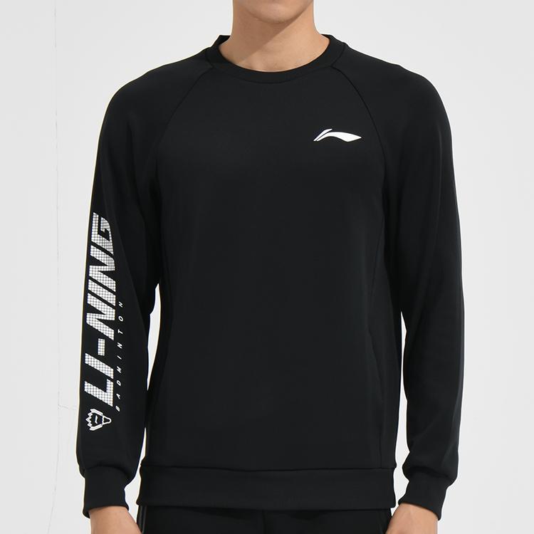 Li Ning Badminton Series Large Logo Applique Casual Sports Hoodie Men hoodies Black AWDSD43-1