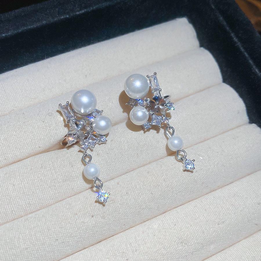 Korean zircon pearl earrings for women without earholes, simple daily earbone clips, light luxury earrings and earrings.