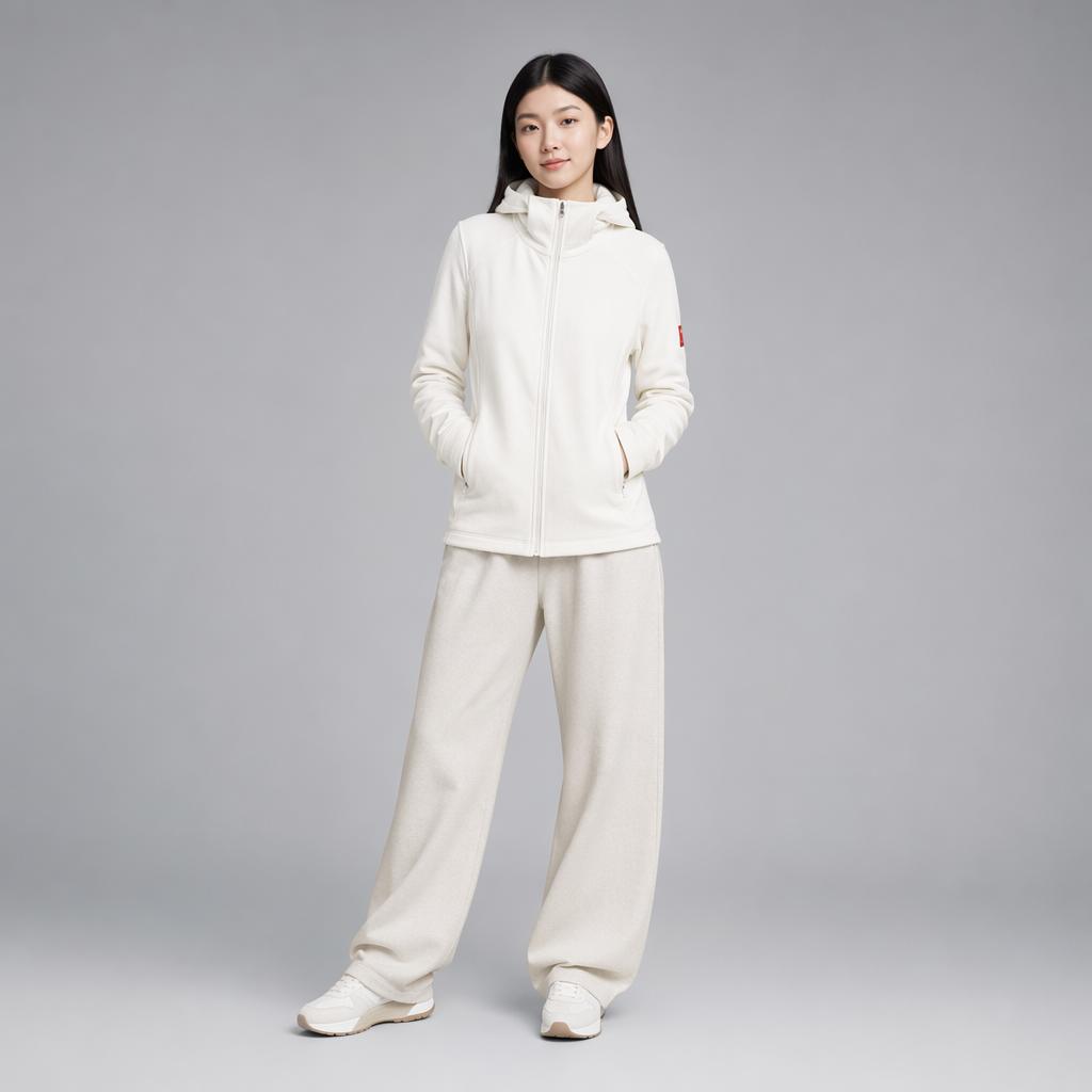 Anta All-Weather Series Solid Color Slim Fit Knitted Fleece Hooded Jacket Women Jackets Gardenia-White 162410702-1