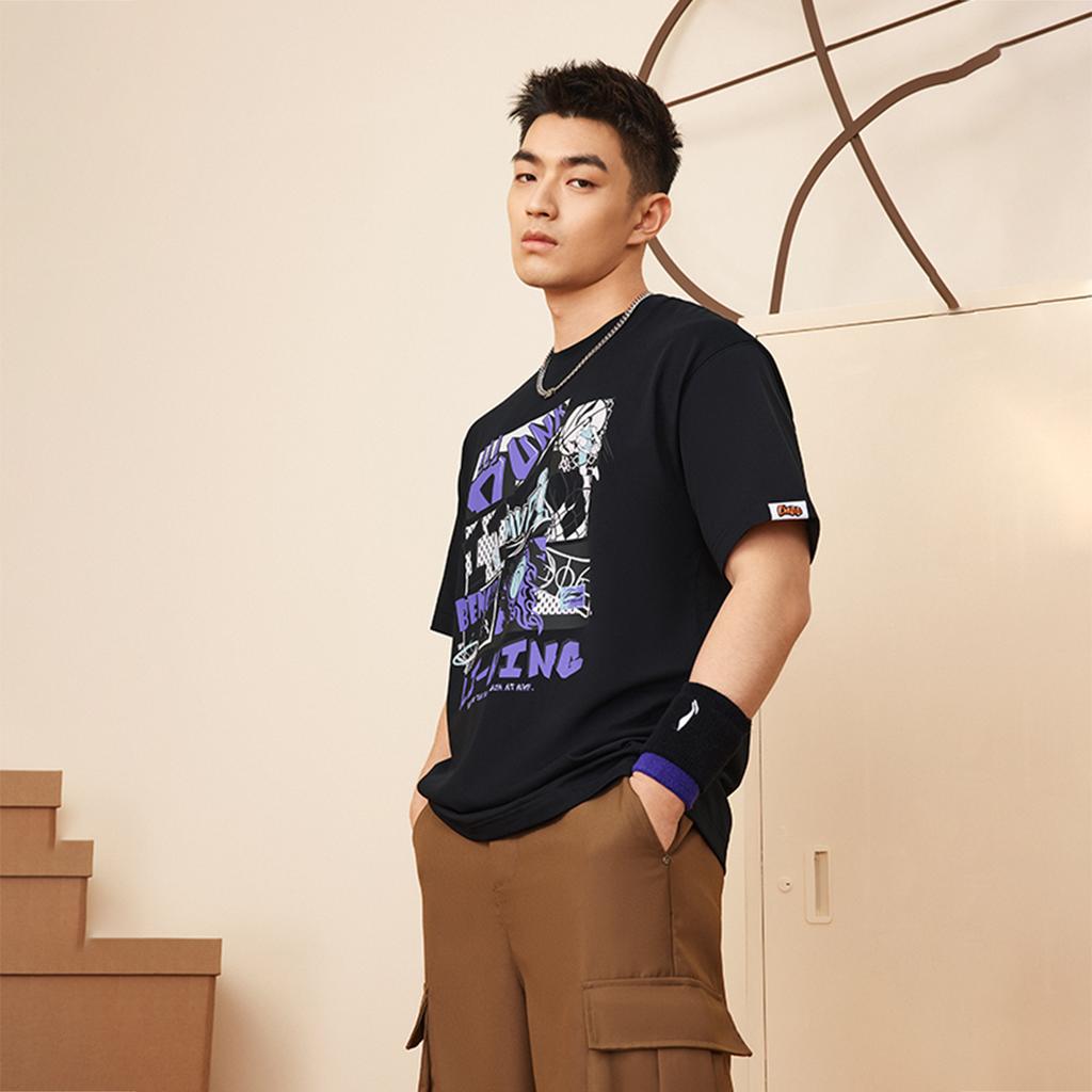 Li-Ning Quick-Dry Breathable Cool Letter Print Pullover Round Neck Comfortable Casual Short Sleeve T-Shirt Men Tops Black AHSUD81-2
