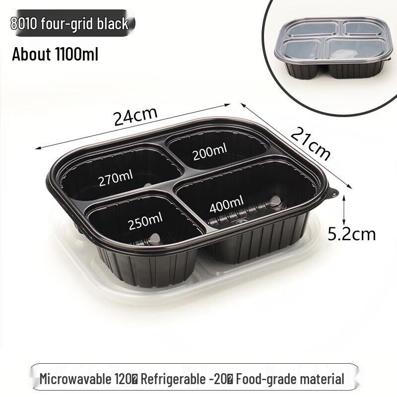 4-Compartment Disposable Food Containers, 1200ml