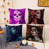 Halloween Sugar Skull Girl kussensloop, kort pluche, dubbelzijdig bedrukt, vierkant sierkussen, bankkussen, woondecoratie