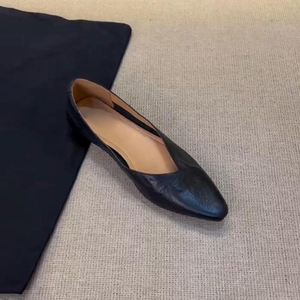 Sheepskin version~ super soft leather shallow mouth one-pedal wedge single shoes women's v-mouth versatile retro simple temperament flat shoes