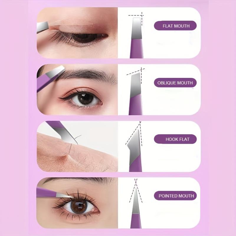 4PCS Stainless Steel Purple Set, Beauty Tools, for Eyelash Grafting, Eyebrow Trimming, Beard Pulling and Hair Removal, and False Eyelash Aids