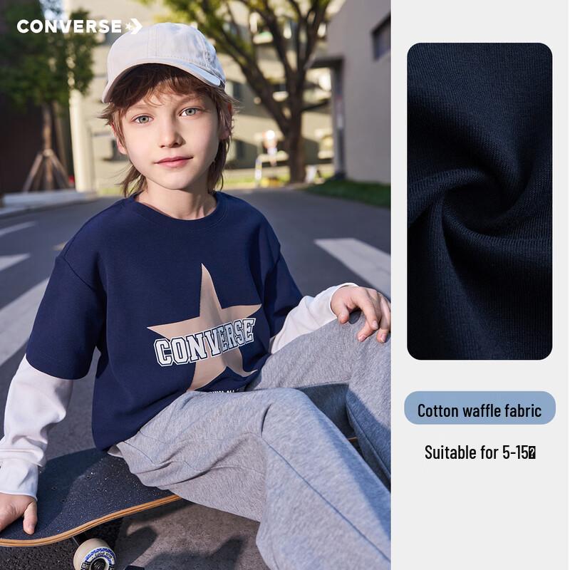 Converse Kids Star Logo Print Faux Two-Piece Long Sleeve T-Shirt