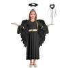4 Piezas Disfraz de Ángel para Niñas Ropa de Cosplay Vestido Blanco de Manga Larga con Alas de Plumas Set de Diadema para Actuación de Halloween
