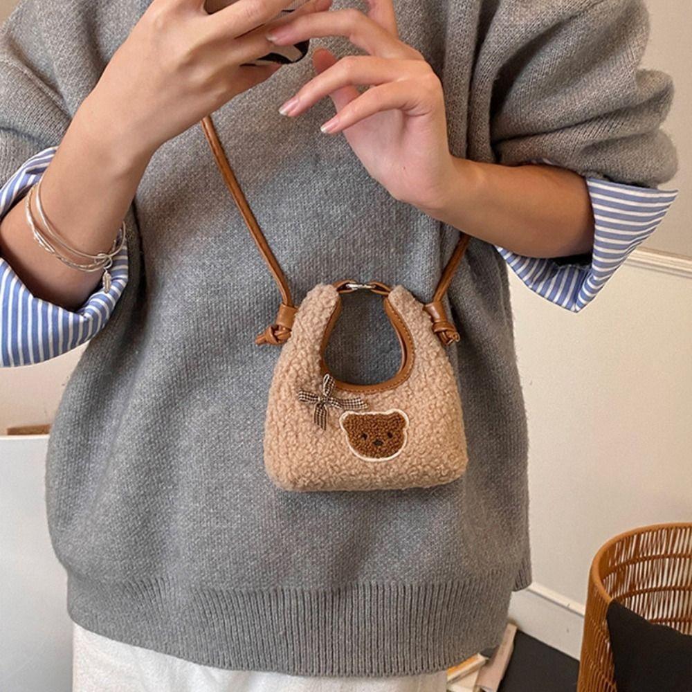 Cute Plush Crossbody Bag Cartoon Mini Shoulder Bag Creative Bear Bow Handbag  Kids