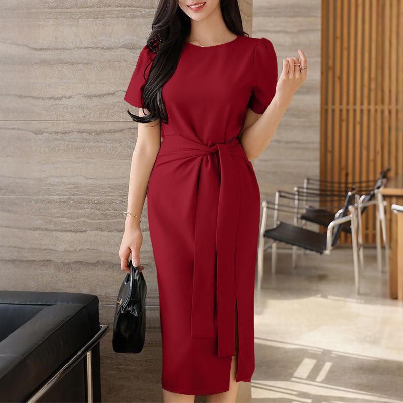 

ZANZEA Женское повседневное платье-футляр с круглым вырезом и коротким рукавом на лето