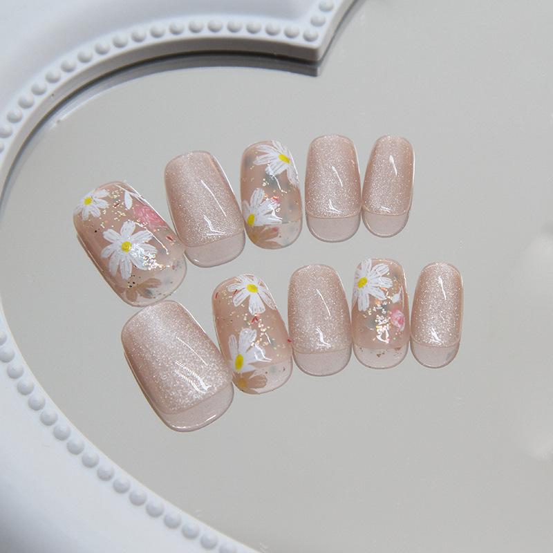 Unghii artificiale în stil de primăvară, ochi de pisică, purtabil, pentru artă de unghii, lac de unghii, flori proaspete, scurte, balet, scurte, 24 buc.