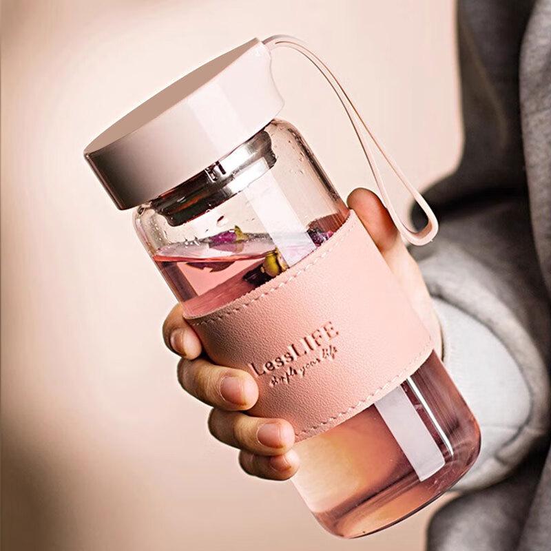 Jiwu Forest Portable Glass Water Bottle with Tea Infuser