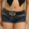 Punk Belt Pu With Letter Design Alloy Buckle And Water Diamond Decor Casual For