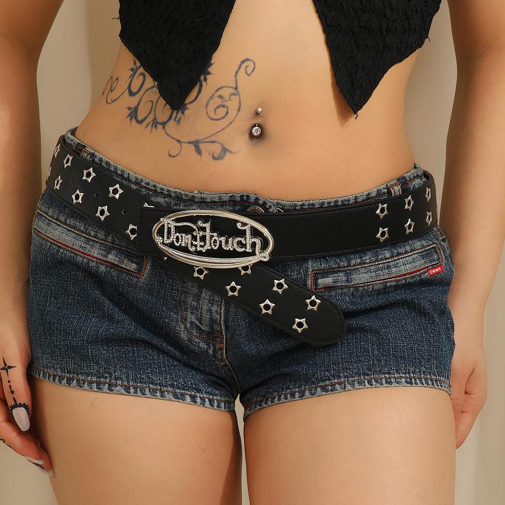 Punk Pu Belt With Letter Design Alloy Buckle And Water Diamond Decor For Casual