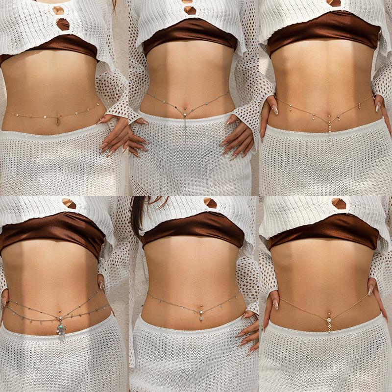 Sexy beach sequins rhinestones fringed navel nails waist chain women's fashion chain body chain body chain