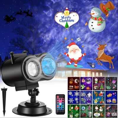 12 HD Film Cards Halloween & Christmas Projector Lights -  LED Landscape Lights for Yard & Garden Decorations - 3D Ocean Wave & Patterns Holiday Decor