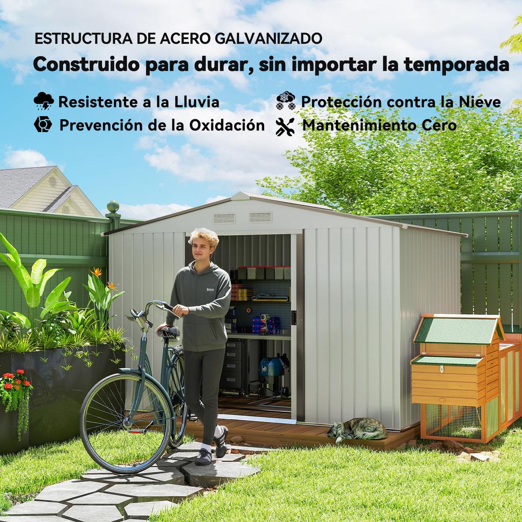 Garden Storage Shed, Metal Outdoor Storage Shed House with Foundation Kit, Ventilation, Doors, 9 X 6FT, Silver