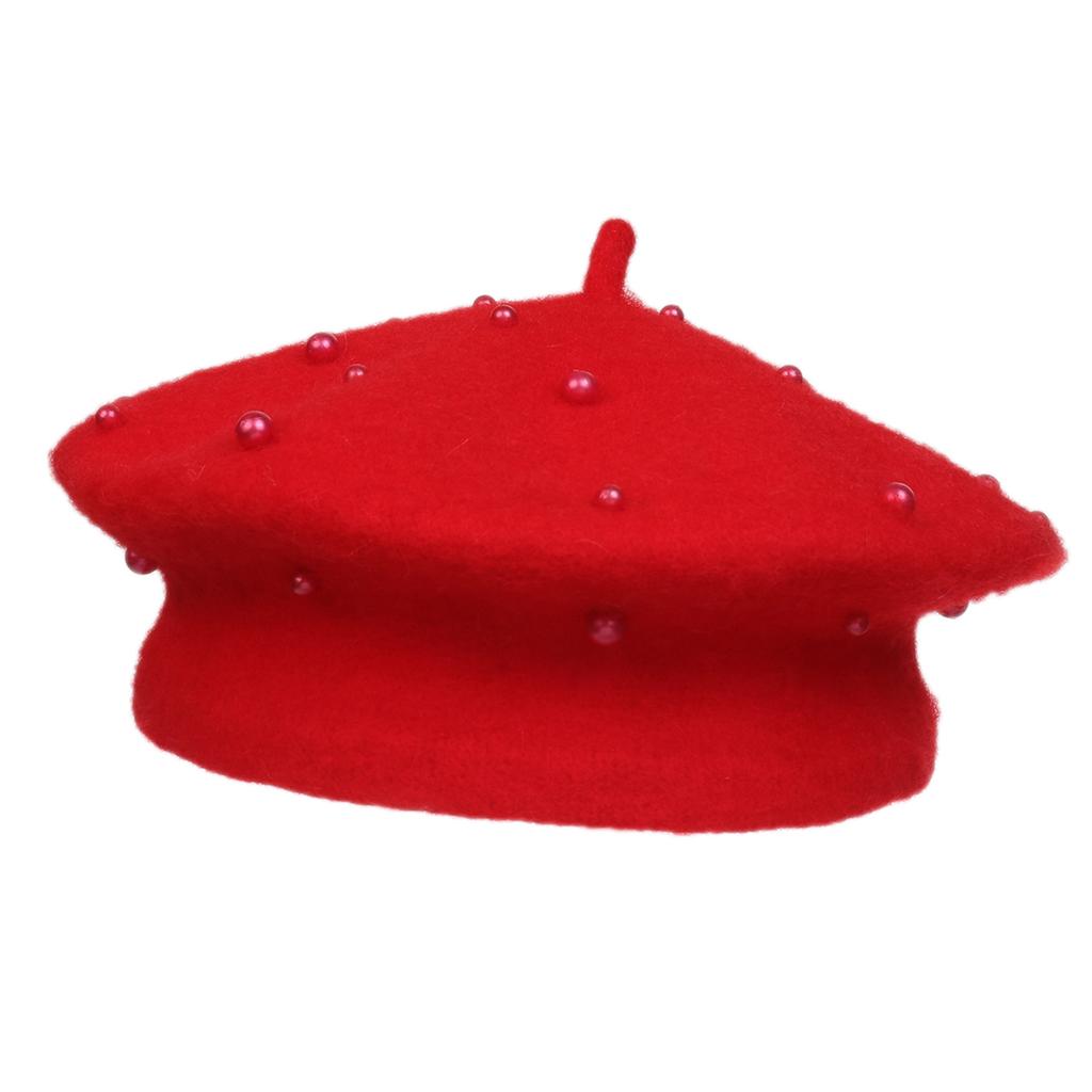 Kids Pearl Decor Beret Hat, Girls French Style Wool Painter Beret, Autumn Winter Warm Beanie Cap for 2‑6 Years Old, Head Circumference 48‑53cm