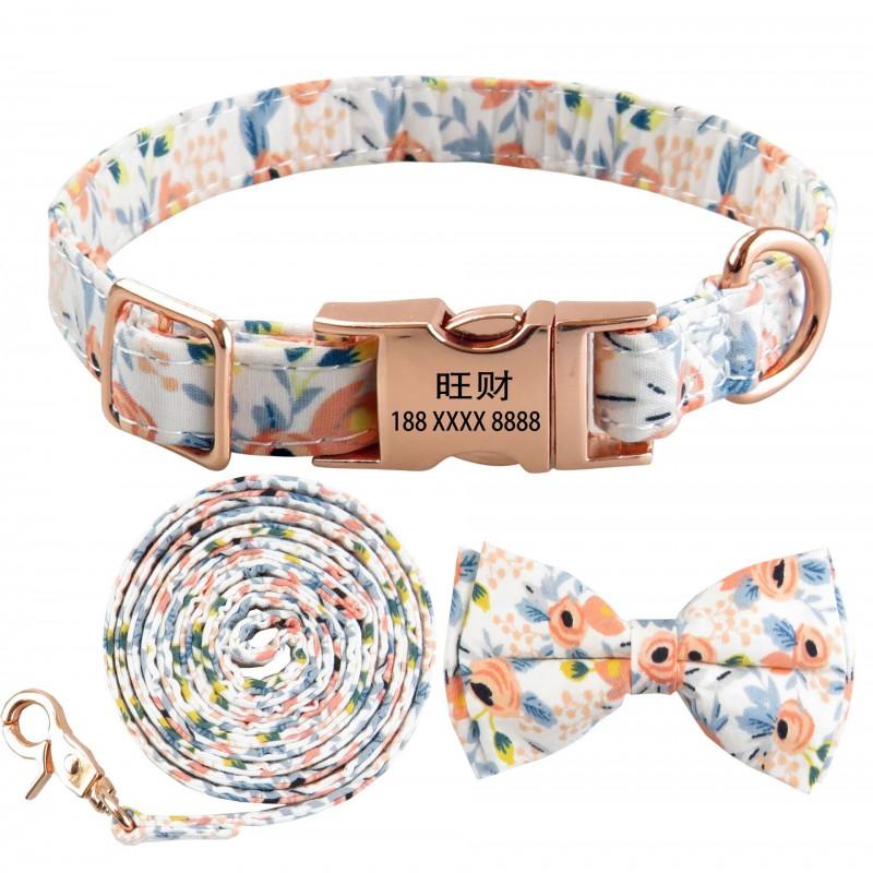 Floral Pet Collar With Bow Metal Buckle Cats Small Dogs Adjustable Fashionable