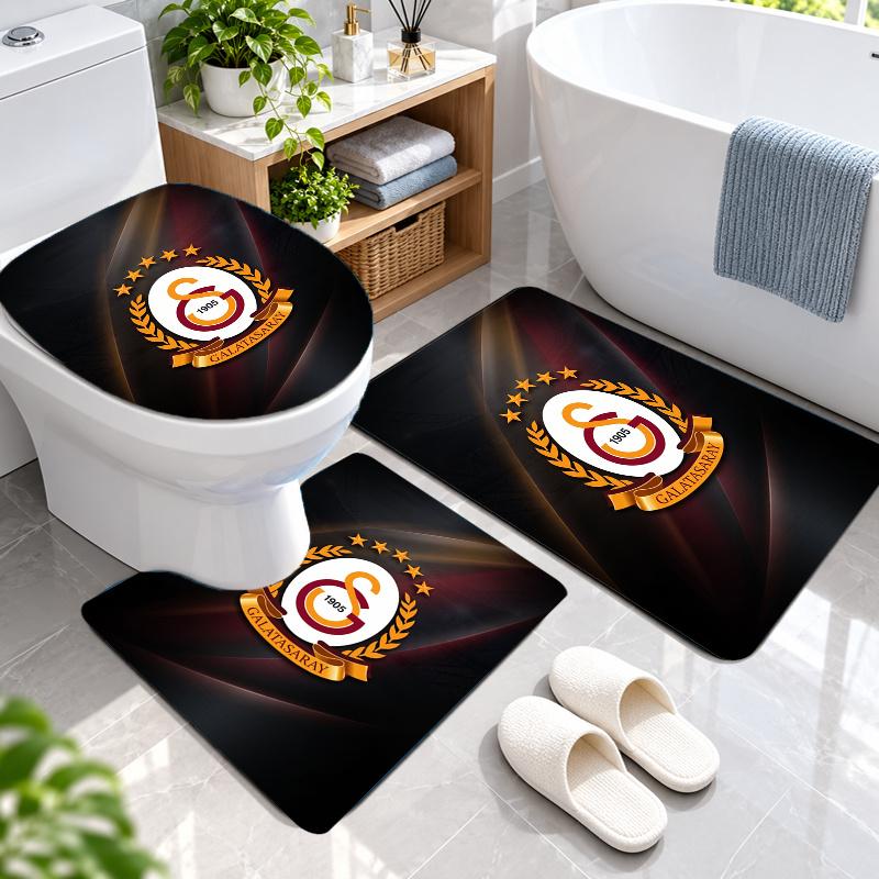3Pcs Flannel Toilet Mat Set Galatasaray FC Bathroom Rug Bath Carpet Non Slip Home Decor