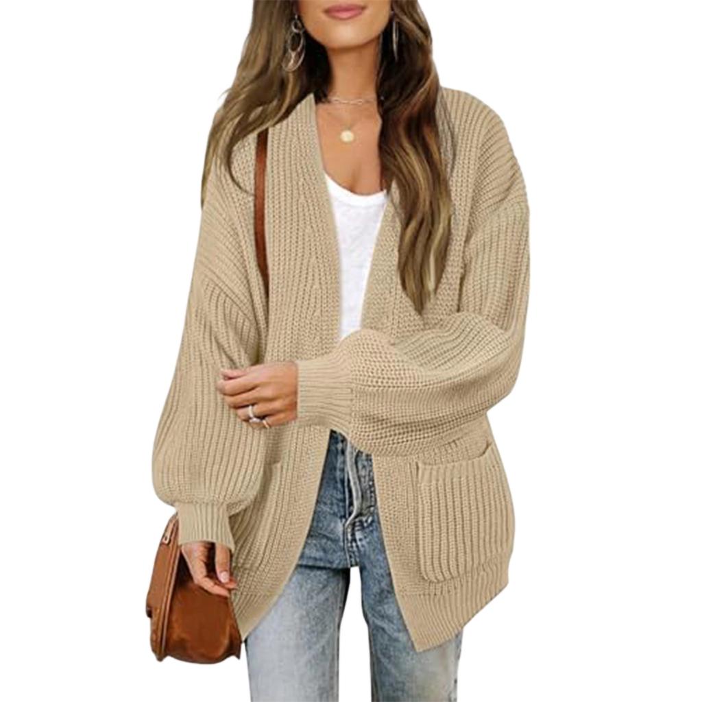 Women's Long Sleeve Knit Cardigan with Pockets for Casual Daily Wear