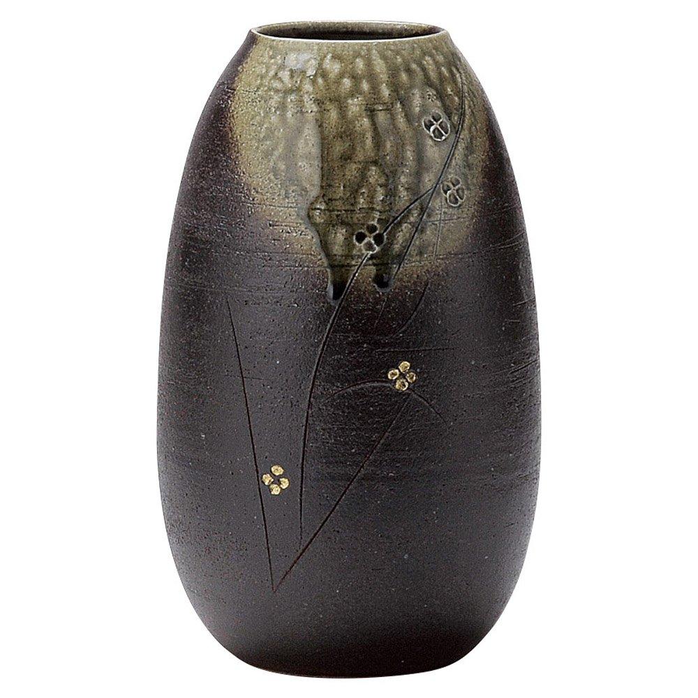 

Shigaraki ware Hechimon flower vase, large, vertical, green glaze, small jujube flower design, ceramic, MR-1-2575