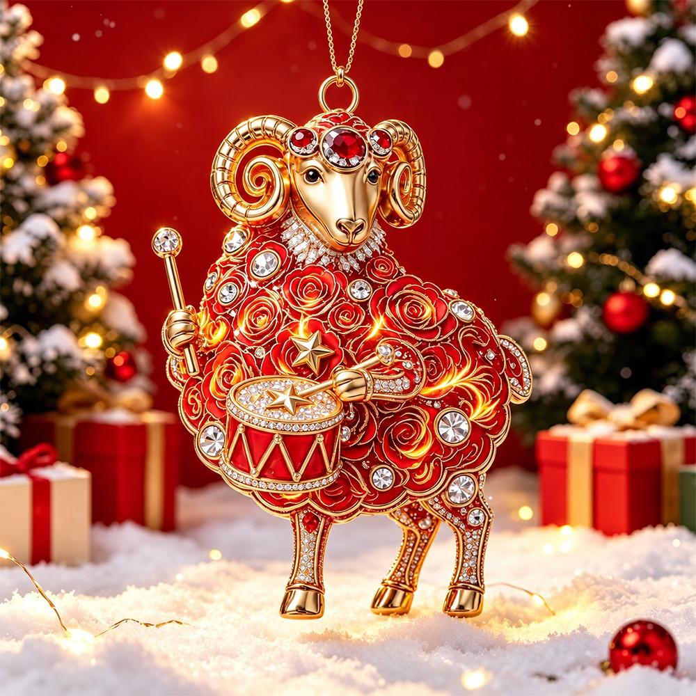 Artificial Rhinestone Goat Pendant 2D Flat Animal Hanging Decoration Christmas Tree Ornament