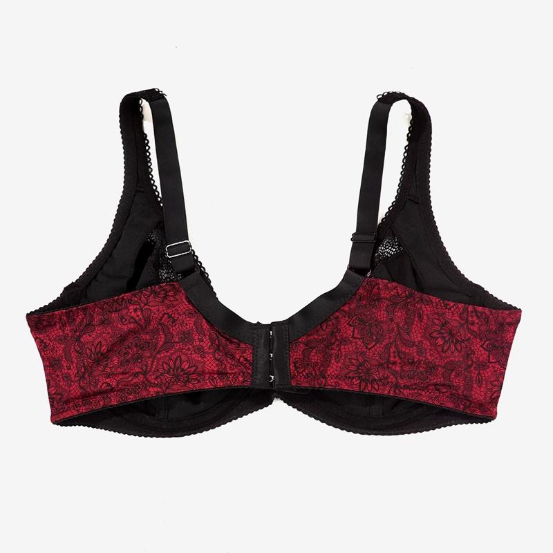 Women Plus Size Floral Print Bra With Wired Sexy Lace Breathable Underwear Full Cup 85C-110D