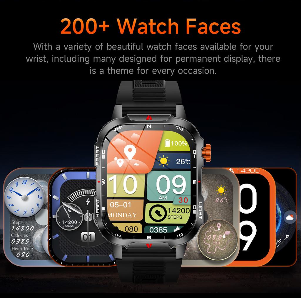 2025 New Men's Smart Watch Bluetooth Call 1100mAh Large Battery 60 days standby time 2.01 inch Screen IP68 Waterproof Motion Tracker