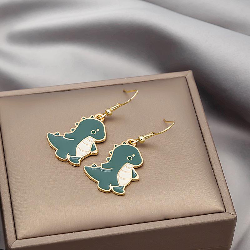 Versatile Green Dinosaur Cartoon Earrings – Cute Summer Design with Girly Charm