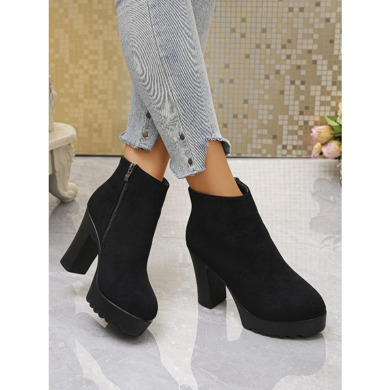 High Heeled Booties Plus Size 2025 Winter New Round Toe Vintage Side Zipper Fashion Boots for Women