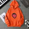 Hooded Sweatshirt Strawberry Cartoon Print Street Fashion Model Wearing Black White Unisex Casual Hoodie