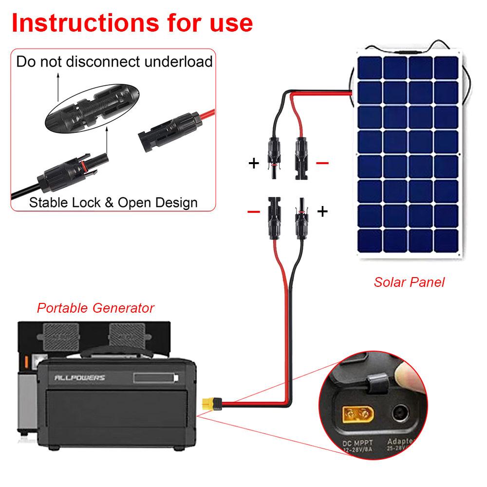 0.6M/3M 12AWG XT60 Adapter To Solar Connector Extension Cable Connection Wire for Battery Charging Solar Generator Power Station