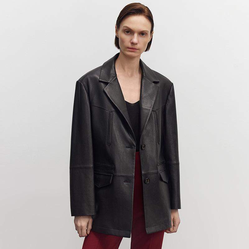 

Женская куртка из высококачественной натуральной козьей кожи - узор личи , свободный крой, коллекция весна 2025 One Size