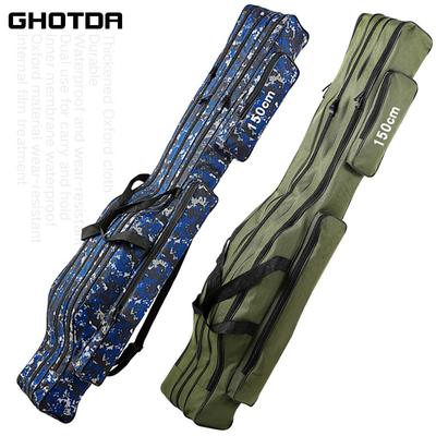 Borsa per canna da pesca Custodia protettiva multifunzionale pieghevole in tessuto Oxford 2/3 strati Verde/Blu 110/120/130/150 cm