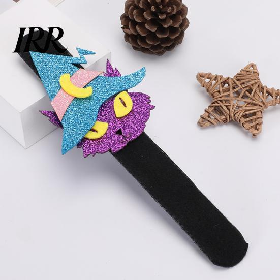 Halloween Party Favors Glitter Felt Slap Bracelet, Cartoon Pumpkin Skull Cat Spider Bands Snap Band, for Kids Adults