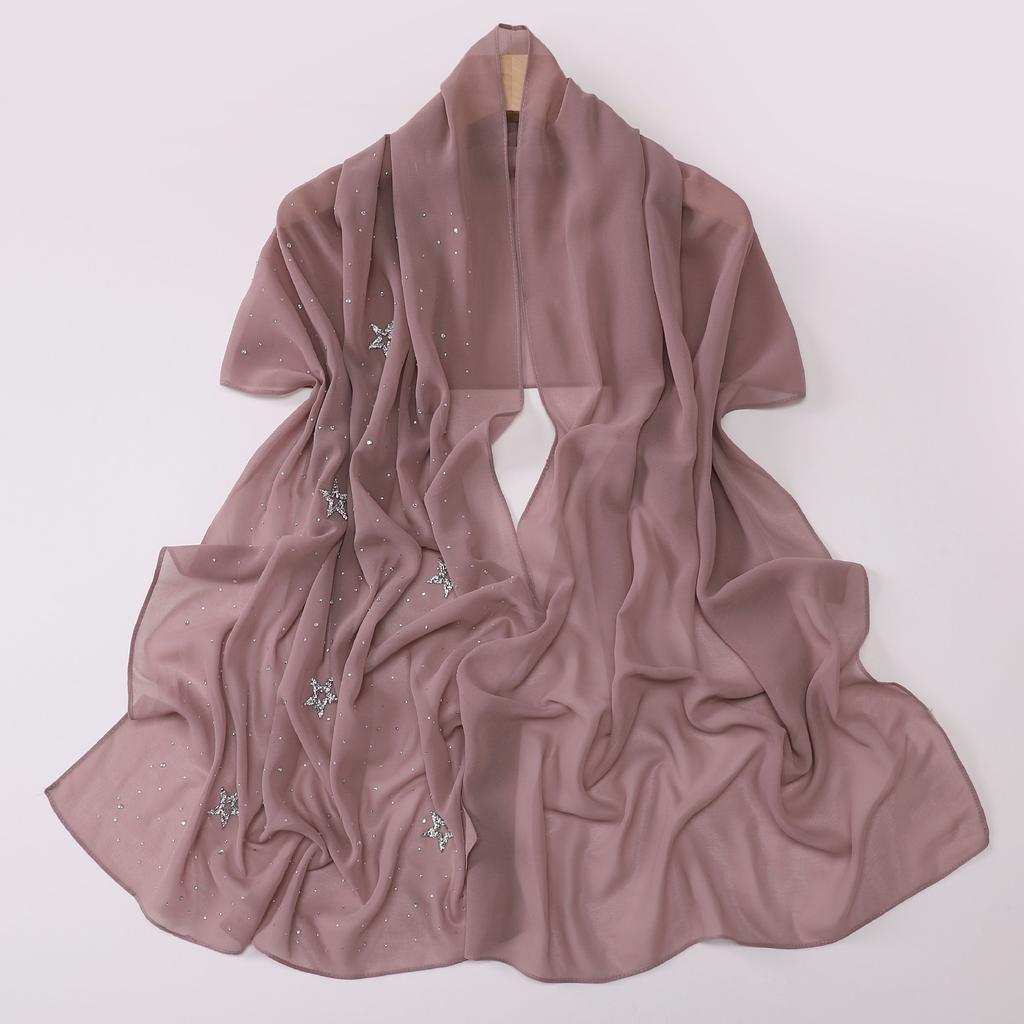 VigoAnne 2025 Lady Muslim Pentagram Hot Stamping Hijab Shawls Women Plain Scarf Chiffon Solid Islamic Turban Headband 175cm*70cm