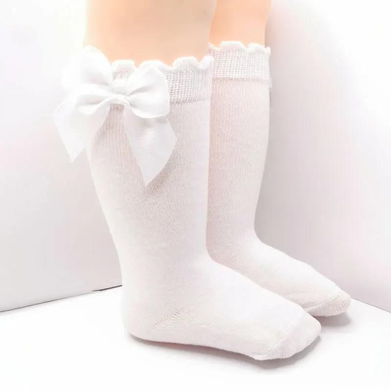 Infant Baby Girl Below Knee Socks, Solid Color Bow Decor Stockings Breathable Clothing Accessory Christmas Gift