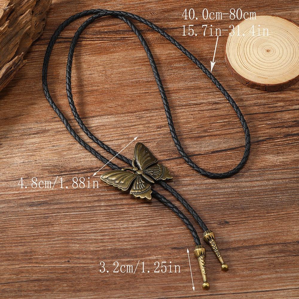 Boho Five-pointed Star Bolo Tie PU Woven Bronze Butterfly Choker Turquoise Feather Necklace  Men