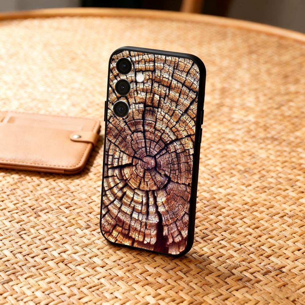 N-Natural W-Wood G-Grain Art Phone Case For Samsung  A73,72,71,A52,51,40,41,A22,A32,31,A13, Soft Black Shell