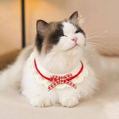 Niedliches Haustier Katze Sabberhandtuch Handgestrickt Verstellbar Kätzchen Katze Welpe Schleife Halsband Haustier Katze Dekohalsband Kätzchen Zubehör