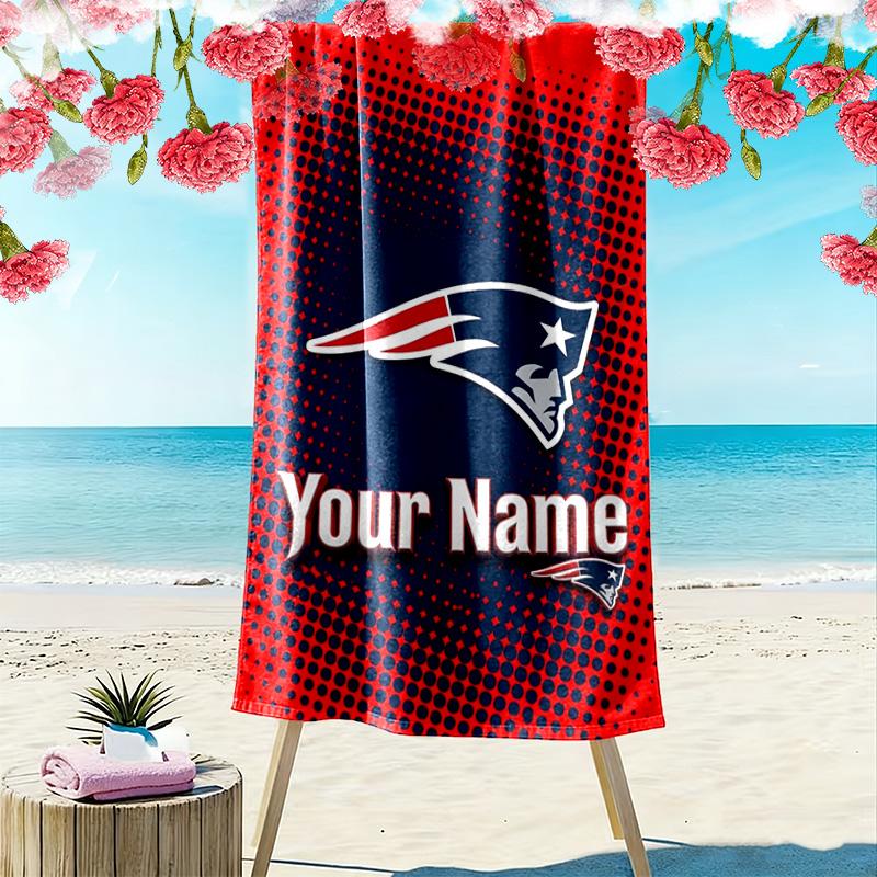 Name Custom New England Patriots Logo Print Beach Towel, Large Soft Quick Dry Towel for Beach Camping Swimming