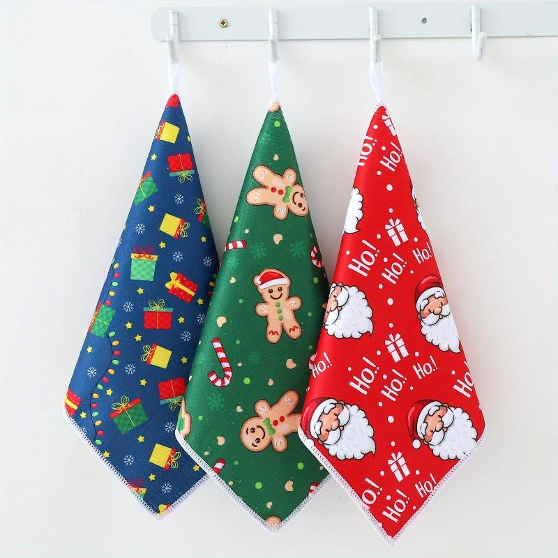 Christmas Tree Hook Kitchen Towel Set Christmas Cartoon Dish Towels Set Christmas Gifts Kitchen Towels with Santa Holiday Theme