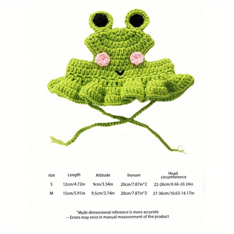 1PC Frog Knitted Pet Hat Adorable Cartoon Cat Cap For Small Dogs Cats Handmade Knit Headgear Cozy Stylish Pet Accessory Soft Warm Winter